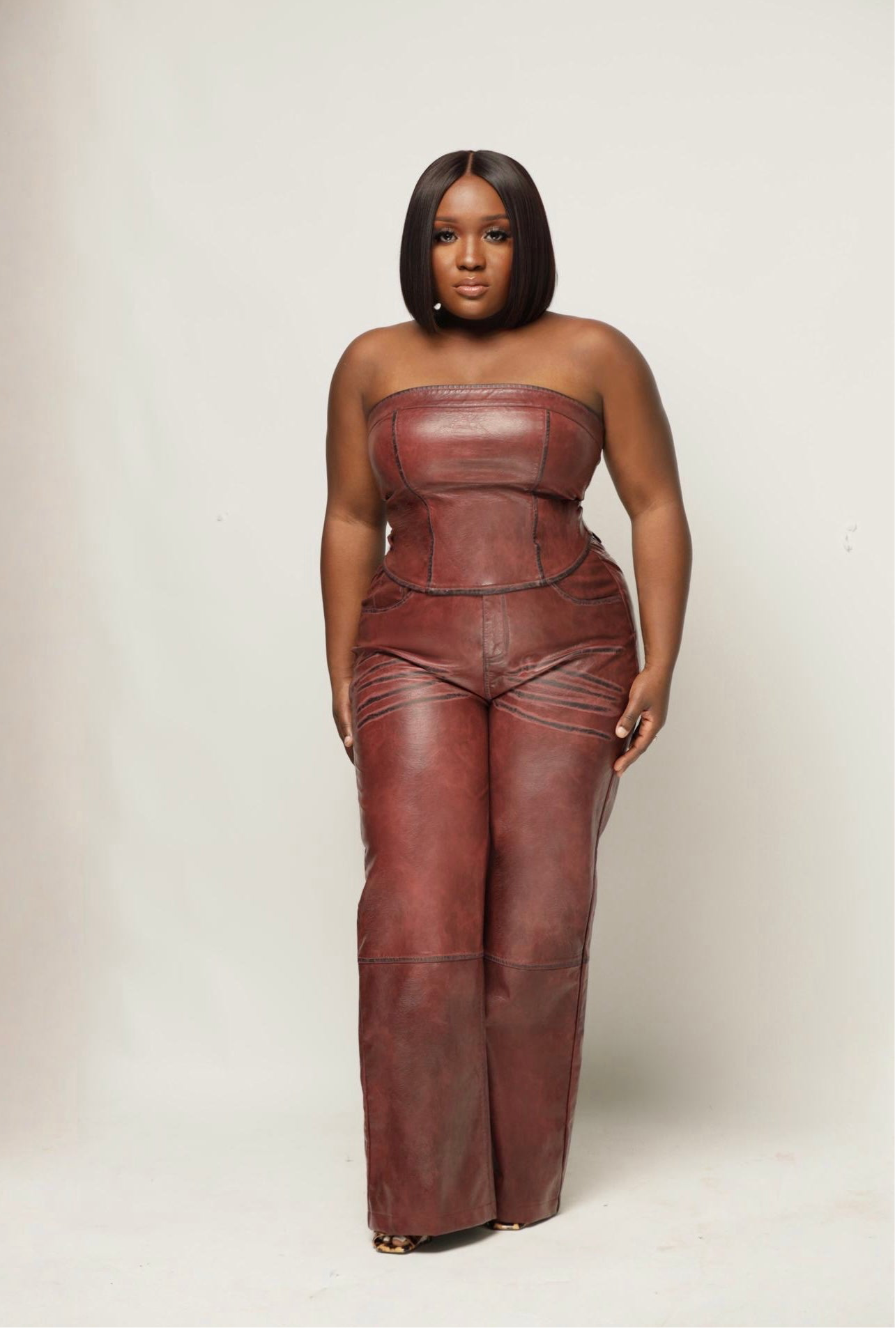 Burgundy Faux Leather Corset Pant set