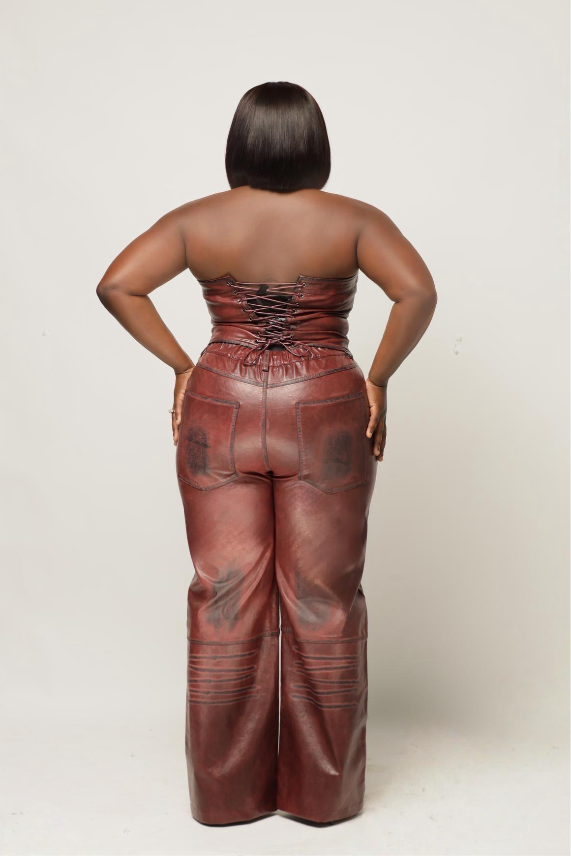 Burgundy Faux Leather Corset Pant set