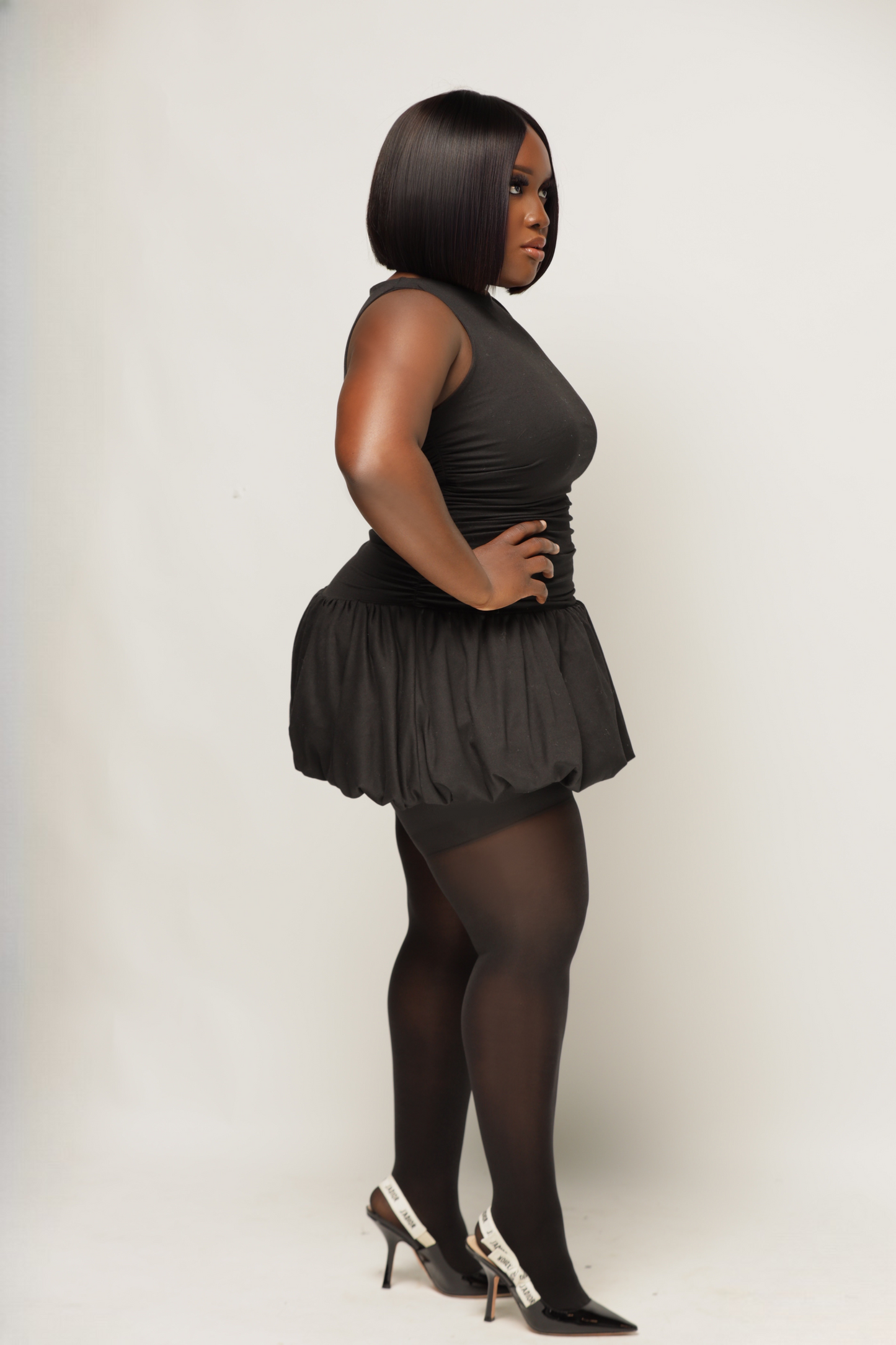 Black butter-soft bubble mini dress