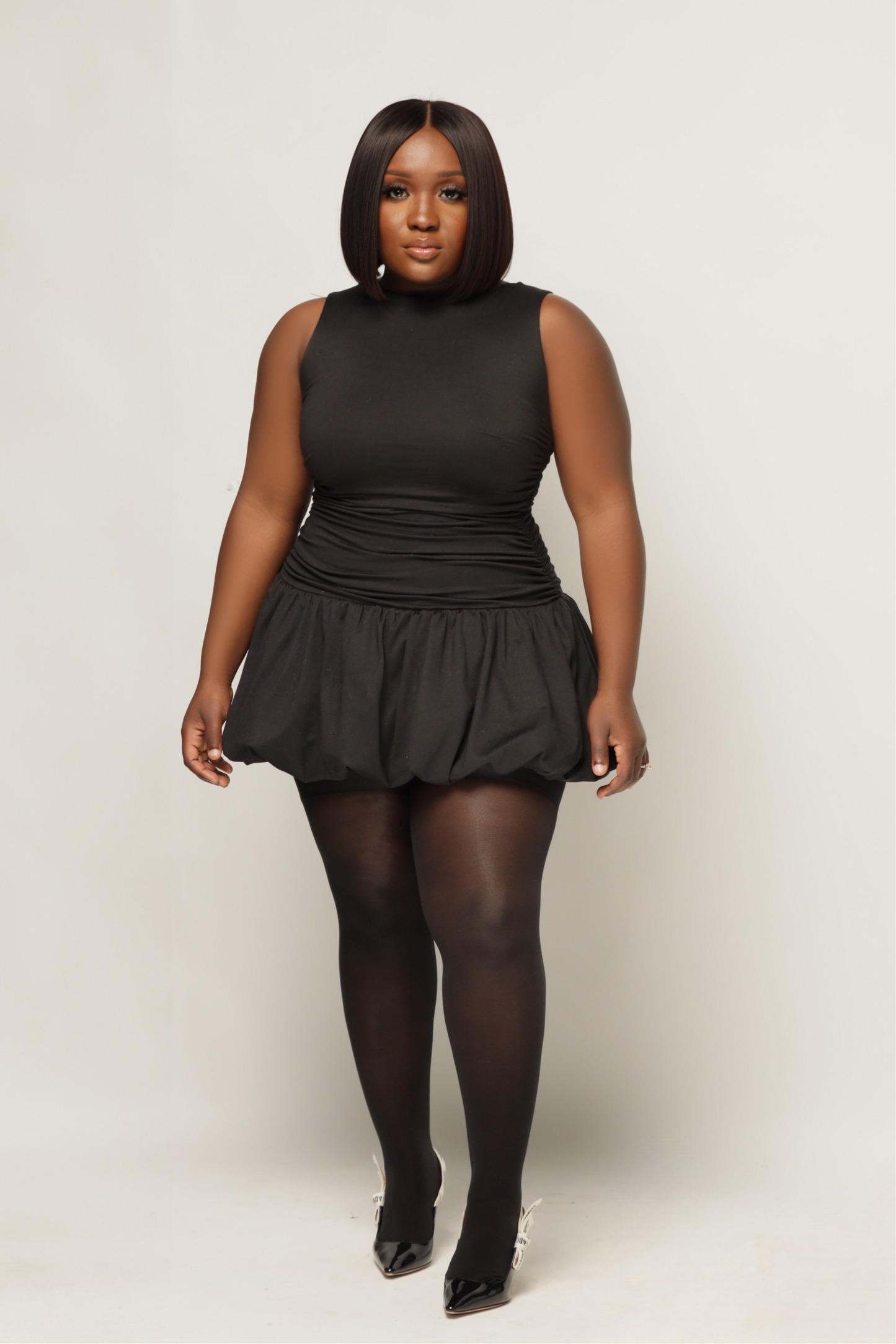 Black butter-soft bubble mini dress