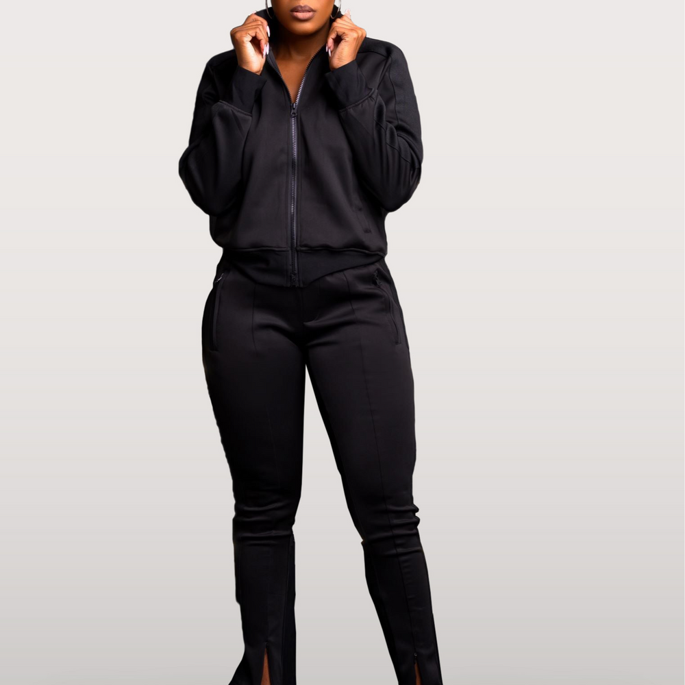 Street Chic Brown Zipper Detail Jogger Pant Set