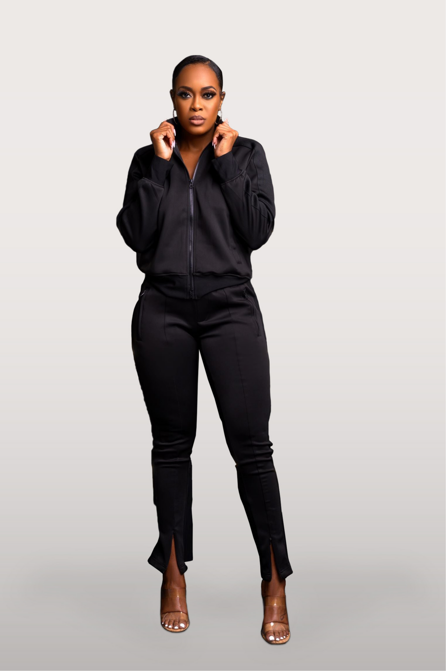 Street Chic Brown Zipper Detail Jogger Pant Set