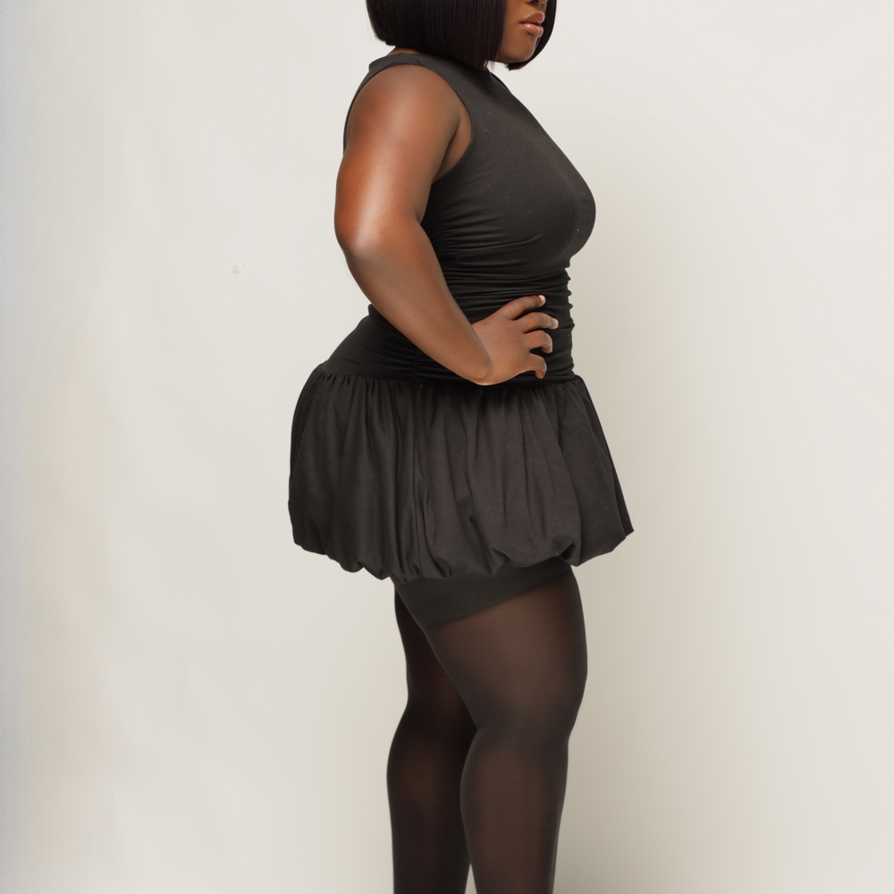 Black butter-soft bubble mini dress