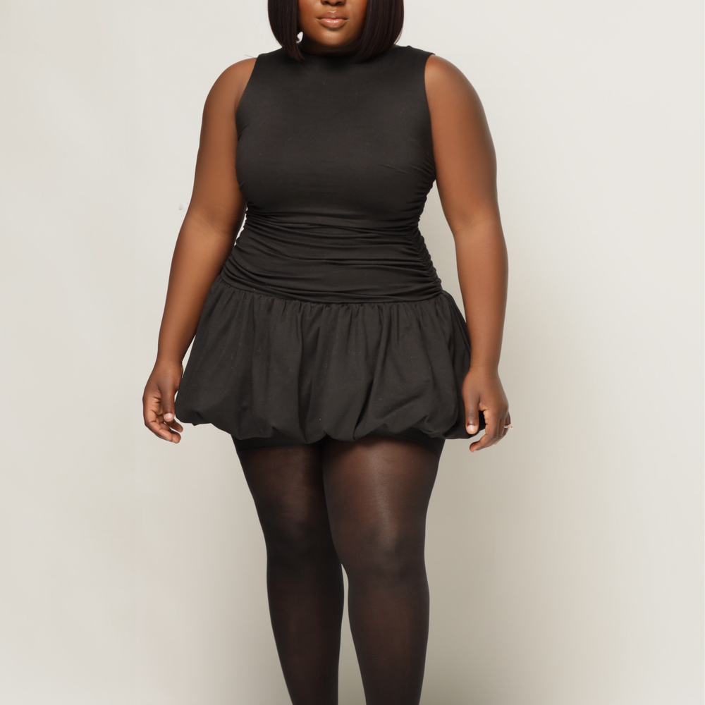 Black butter-soft bubble mini dress